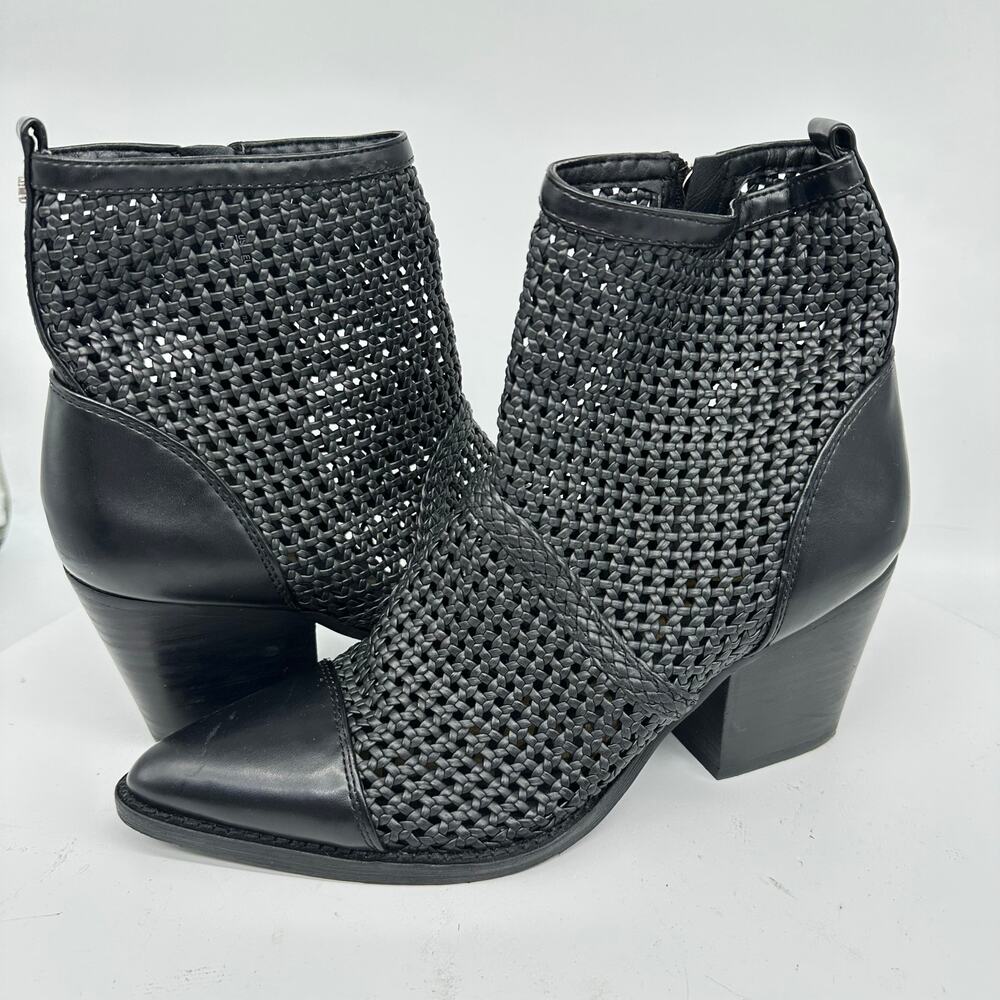 Sam Edelman Elita Black Booties Woven Mesh Pointed Leather Toe Cap Women 7.5